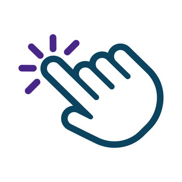 Digital hand cursor icon representing a users finger clicking on a virtual object or button transparent background
