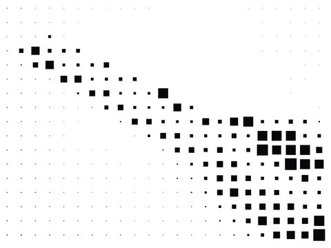 Abstract black square halftone grid pattern isolated on white background