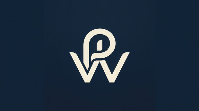 Luxury PW Monogram Icon Design Featuring Interlocking Serif Letters on a Dark Blue Background Field.