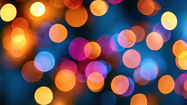Soft, blurred circles of warm and cool light float against a dark, hazy background