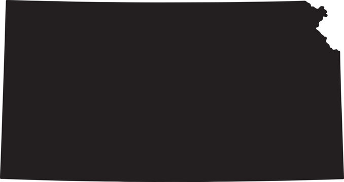 Simple black map of the us state of kansas presented as a clean graphic silhouette