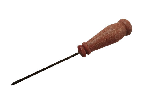 Old metal awl with a textured wooden handle