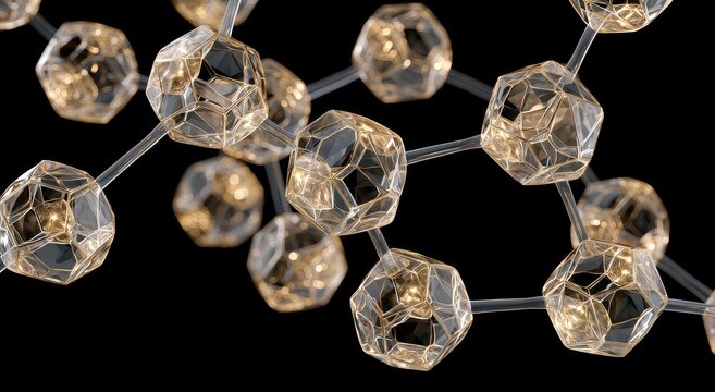 Illuminated geometric crystalline structures connected by thin strands