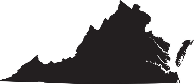 Detailed black map of the united states of america state of virginia presented as a simple silhouette