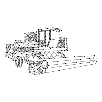 combine harvester from abstract futuristic polygonal black lines and dots