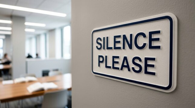 Silence Please Sign On Wall In Quiet Study Area