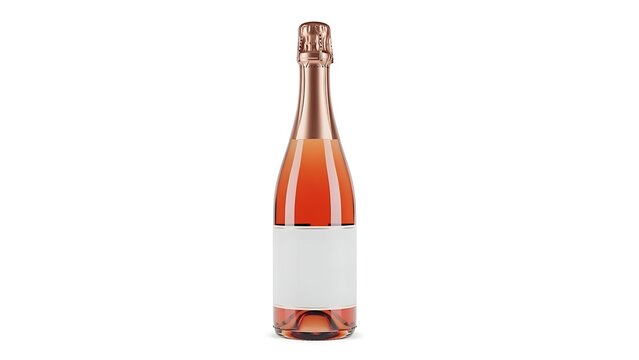 Full bottle of rose champagne with a blank label for branding and custom design presentation