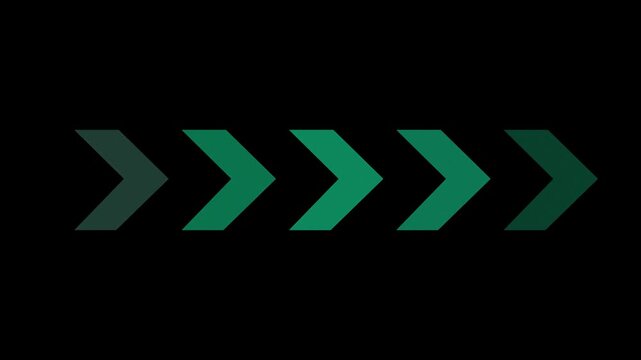 Green gradient arrows pointing right in a sequence on black background arrow