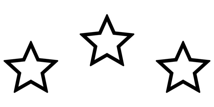 Three outline star icons, review rating symbols, customer feedback, quality score, editable vector illustration