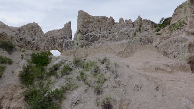 Overlook of dramatic formations at Badlands National Park