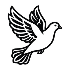 Fototapeta premium Flying white dove in black and white illustration with spread wings
