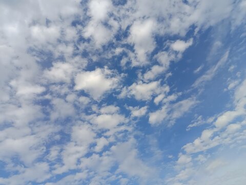 Bright Blue Sky and Fluffy White Clouds Background