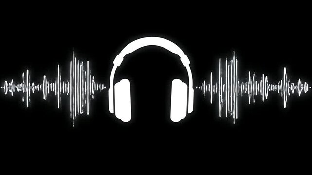 White headphones icon with horizontal sound wave frequency.