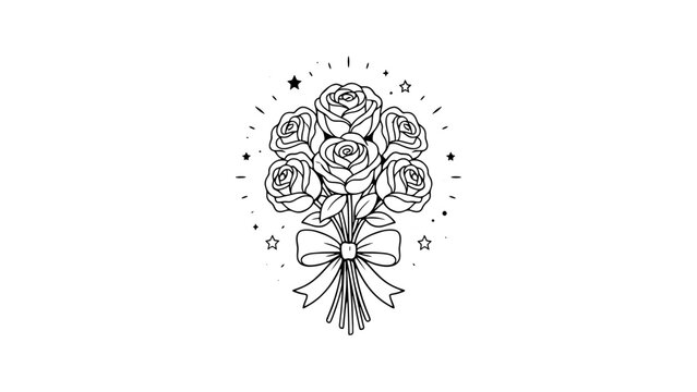 Cute rose bouquet line art &ndash; Suitable for simple love-themed crafts.
