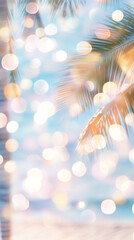 Palm tree leaves with bokeh lights, perfect for tropical holiday background © dvoevnore
