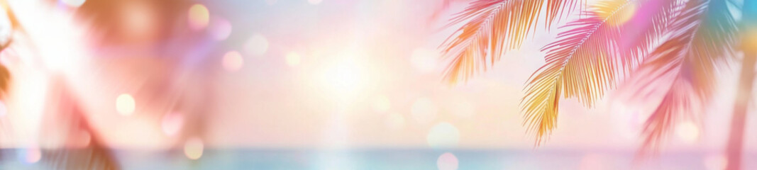 Palm tree leaves with bokeh lights, perfect for tropical holiday background © dvoevnore