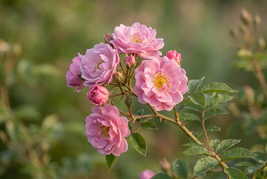 Dawn-Kissed Pink Roses: Vibrant Garden Blooms with Dewy Petals