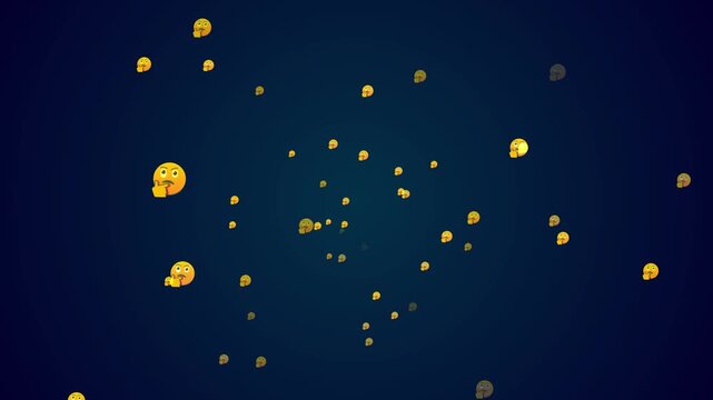 Abstract Flying Thinking Emoji Animation Loop on Black Background