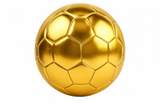 Bal&oacute;n de f&uacute;tbol dorado sobre fondo blanco