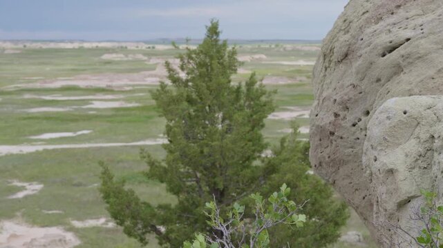 Overlook of dramatic formations at Badlands National Park