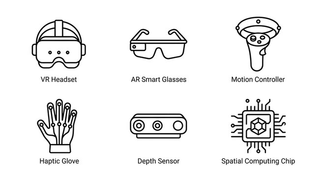 Virtual Reality and Augmented Reality Hardware Icon Set