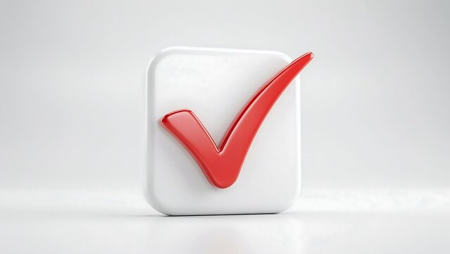 Red check mark icon on white button representing approval confirmation and completed task