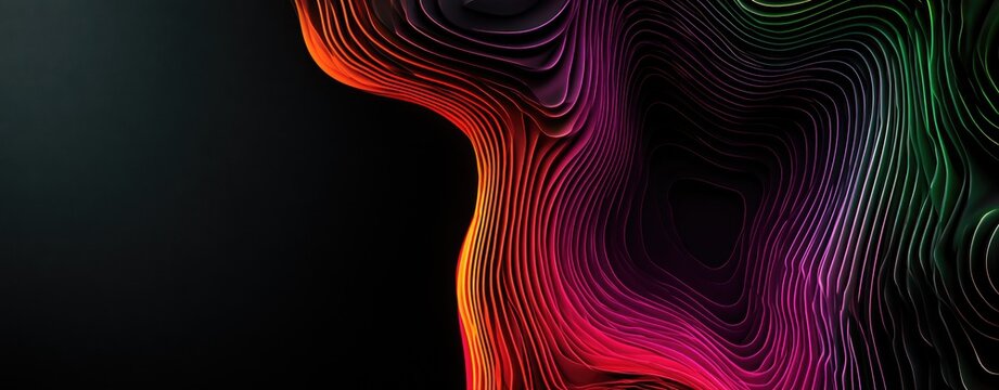 Abstract digital art with flowing lines in vibrant colors on dark background