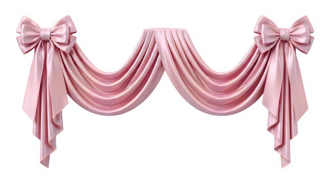 Elegant pink silk curtain swag with decorative bows for window or event decoration
