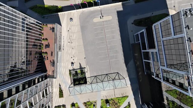 Top down aerial view of modern office buildings in Tallinn Estonia