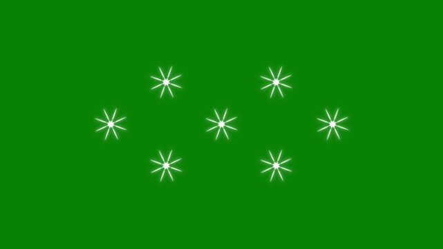 Twinkling white star particles appearing and fading in pattern on green background animation