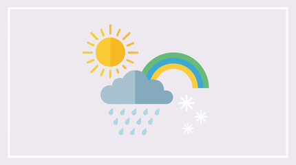 Obraz premium Flat design weather icons with sun, rain, rainbow, and snowflakes