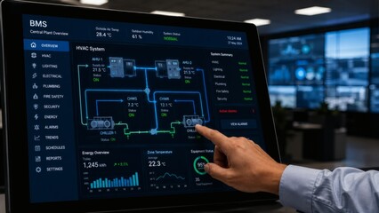 Obraz premium Facility Manager Hand Operating Master Building Automation Console