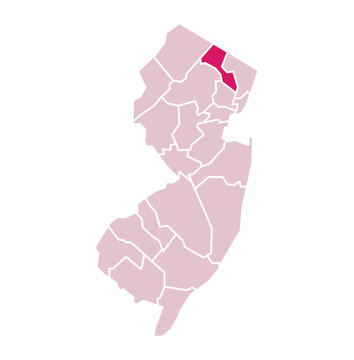 Passaic County Highlighted on New Jersey State Map in Pink Color