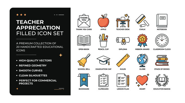 Teacher Appreciation Filled Icon Set &mdash; Education and School Icons Pack for Teachers and Students