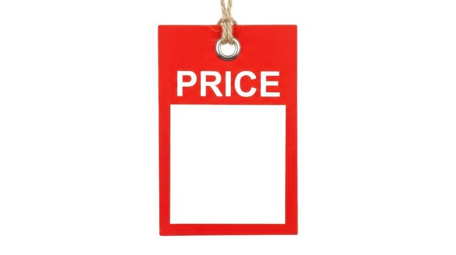 Red price tag with copy space. Blank retail label for sales and special offers.