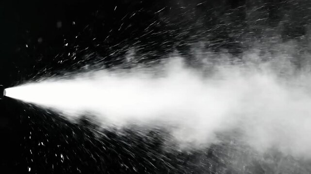 White water mist spray on black background.