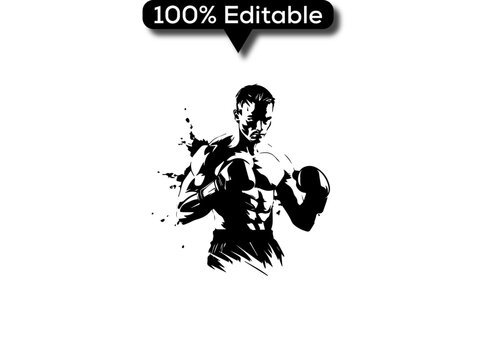 Black and white boxing player showing body flex in ring icon