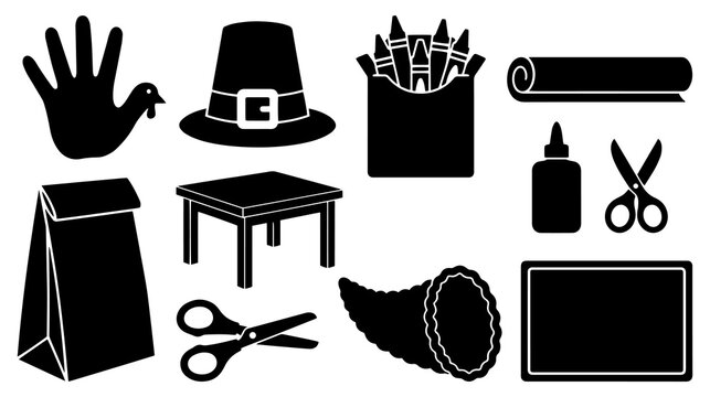 Friendsgiving Vector Silhouette Bundle - Thanksgiving Dinner Harvest Icon Pack - Autumn Holiday Feast Party Decor Template Collection
