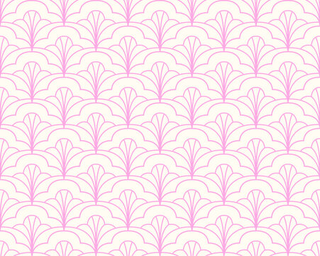 Floral art deco geometric seamless texture. Abstract curved vector pattern.