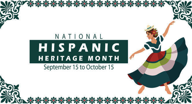 National Hispanic Heritage Month. Greeting template design with text on September to October. Hispanic and Latino culture. Latin American patterns.