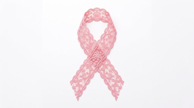 Delicate pink lace ribbon symbol for breast cancer awareness month and self care support