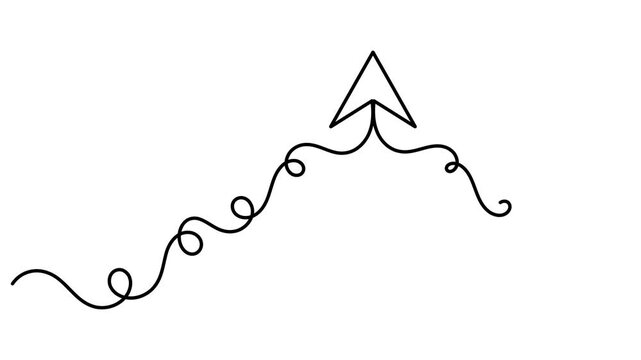 Upload and rising arrow with elegant wave loops sign continuous one line drawing moving on white background minimalist single art business growth curves and strategic direction symbol animation video