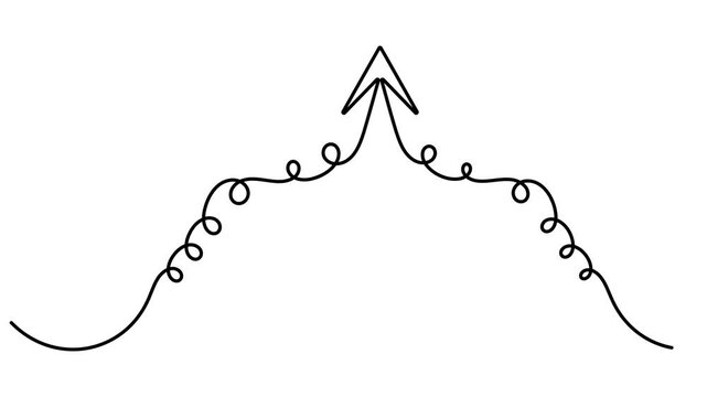 Upload and rising arrow with elegant wave loops sign continuous one line drawing moving on white background minimalist single art business growth curves and strategic direction symbol animation video