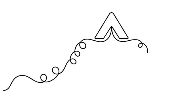 Upload and rising arrow with elegant wave loops sign continuous one line drawing moving on white background minimalist single art business growth curves and strategic direction symbol animation video