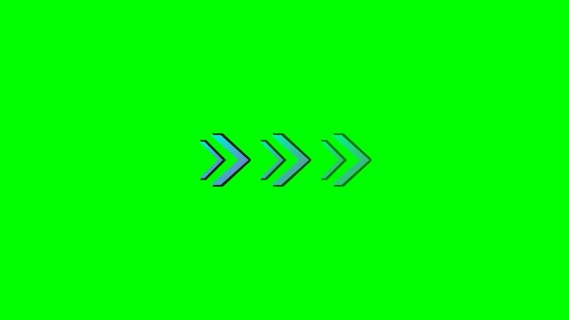 Blue triple chevron arrows pointing right on green screen