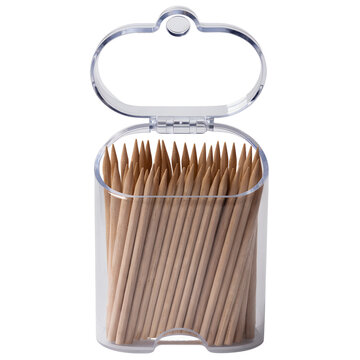 toothpicks in a container on white