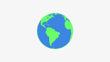 Fototapeta premium Earth planet rotating animation. Colorful cartoon green planet on dark background.