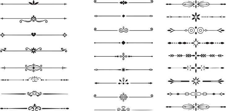 Vintage decorative dividers and ornamental line borders, set of 27 elegant black vector flourishes for wedding invitations and book design