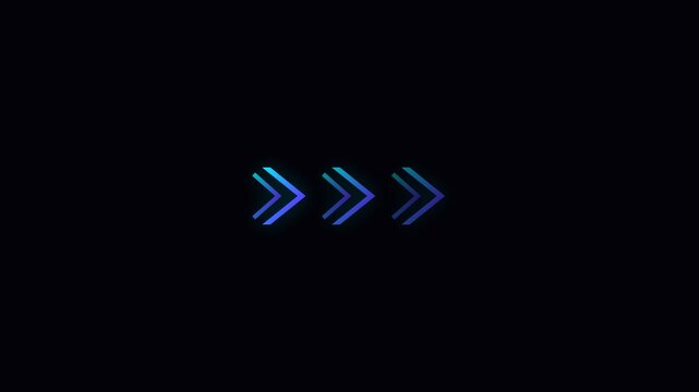 Blue neon chevron arrows blinking on black background
