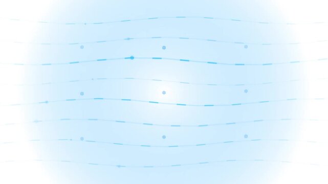 Abstract light blue digital background featuring horizontal wavy dashed lines and small hexagram icons. Clean high-key aesthetic suitable for medical or technology themes.